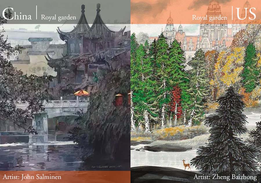 Pinturas de John Salminen (izquierda) y Zheng Baizhong (derecha). [Foto/people.com.cn, artron.net]
