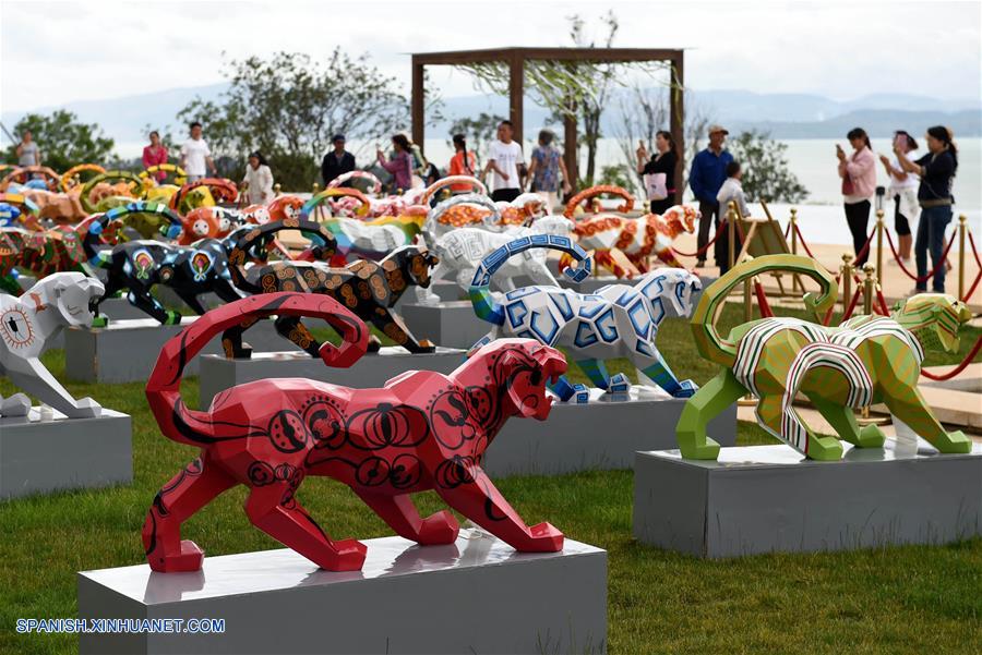 Yunnan: Esculturas de tigre pintadas se exhiben en Kunming