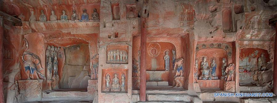 SICHUAN, junio 21, 2016 (Xinhua) -- Vista de las estatuas de buda en la grutas Beikan de Bazhong, provincia de Sichuan, en el suroeste de China, el 21 de junio de 2016. De acuerdo con estadísticas de la autoridad de reliquias, hay más de 8,000 estatuas en unas 500 grutas de Bazhong. La mayoría de ellas fueron creadas en la Dinastía Tang (618-907). Las Grutas de Bazhong se caracterizan por la talla y pintura de las figuras de la Dinastía Tang. (Xinhua/Jiang Hongjing)