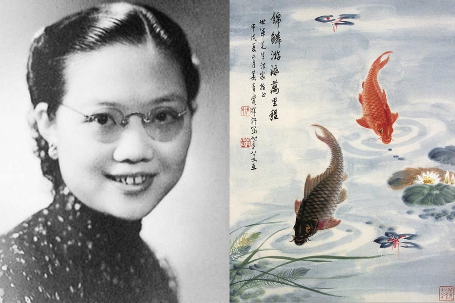 Wu Qingxia. [Fotografía de archivo]; Pintura de carpas en tinta china de Wu Qingxia. [Foto/China.com]