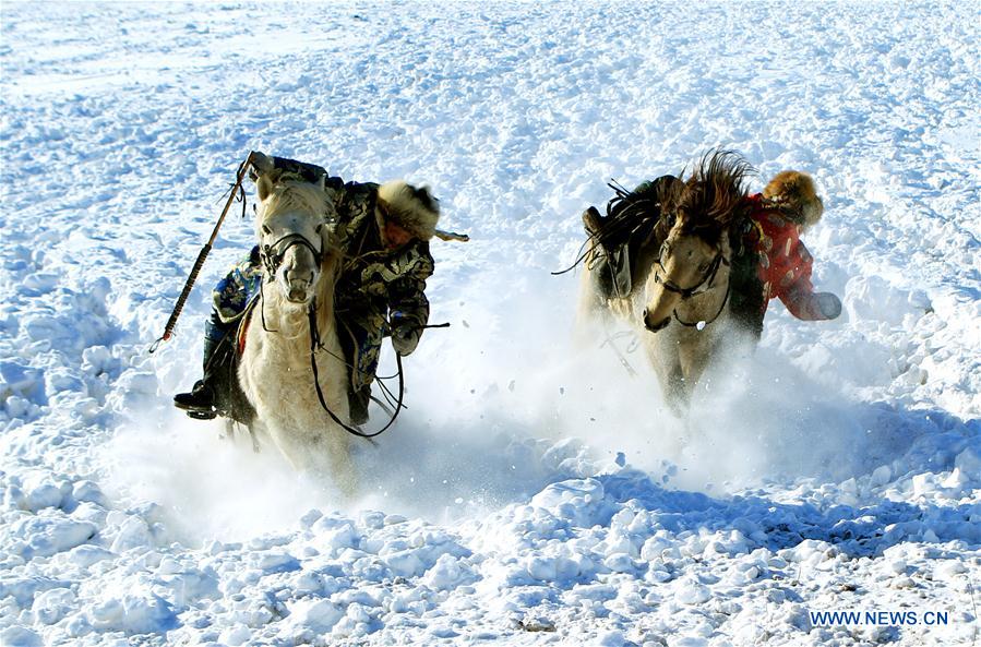 Pastores doman caballos salvajes en la nieve
