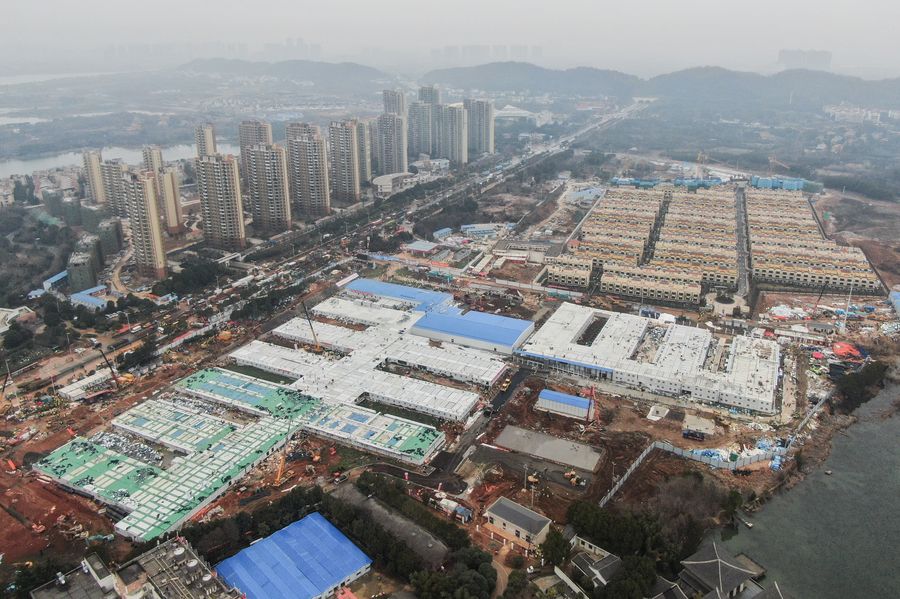 Esta foto aérea, tomada el 2 de febrero de 2020, muestra el Hospital Huoshenshan, en Wuhan, capital de la provincia central china de Hubei. (Xinhua/Cheng Min)
