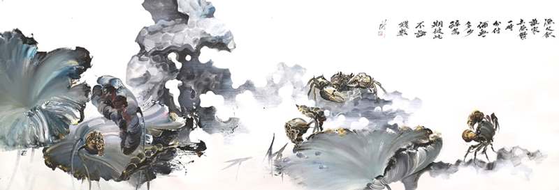 Obra del artista Deng Yu, pintada con la técnica del pincel “cepillo de bambú”. [Foto: proporcionada a China Daily]