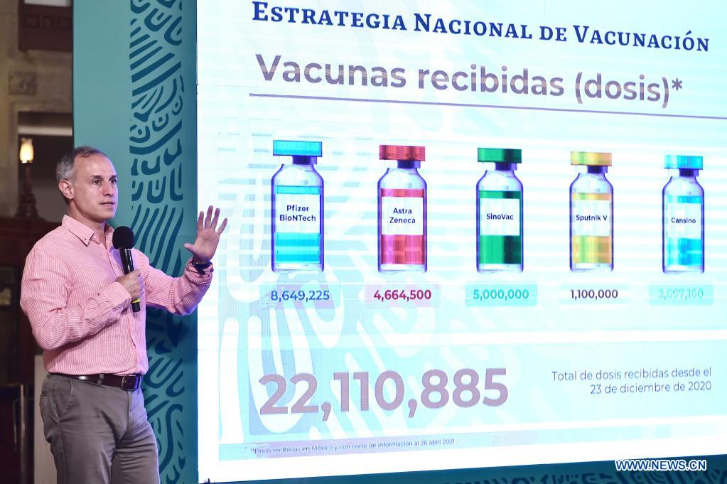  CIUDAD DE MEXICO, 26 abril, 2021 (Xinhua) -- El subsecretario de Prevención y Promoción de la Salud de México, Hugo López-Gatell, habla durante una conferencia de prensa sobre la enfermedad del nuevo coronavirus (COVID-19), en Palacio Nacional, en la Ciudad de México, capital de México, el 26 de abril de 2021. (Xinhua/Str)