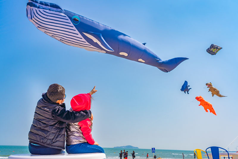 Las cometas vuelan en el cielo durante un festival de cometas en Weihai, provincia de Shandong, en el este de China. [Proporcionado a chinadaily.com.cn]
