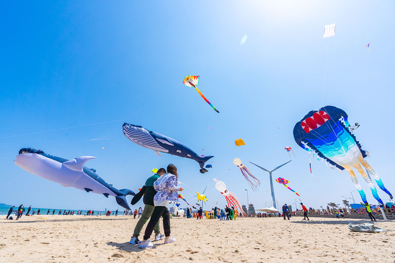 Las cometas vuelan en el cielo durante un festival de cometas en Weihai, provincia de Shandong, en el este de China. [Proporcionado a chinadaily.com.cn]