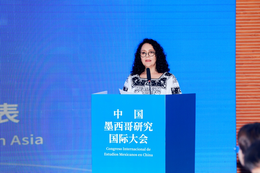 Figura 6: Silvia Martínez ofreciendo su discurso en la ceremonia de inauguración (Foto proporcionada por el Congreso Internacional de Estudios sobre México en China)